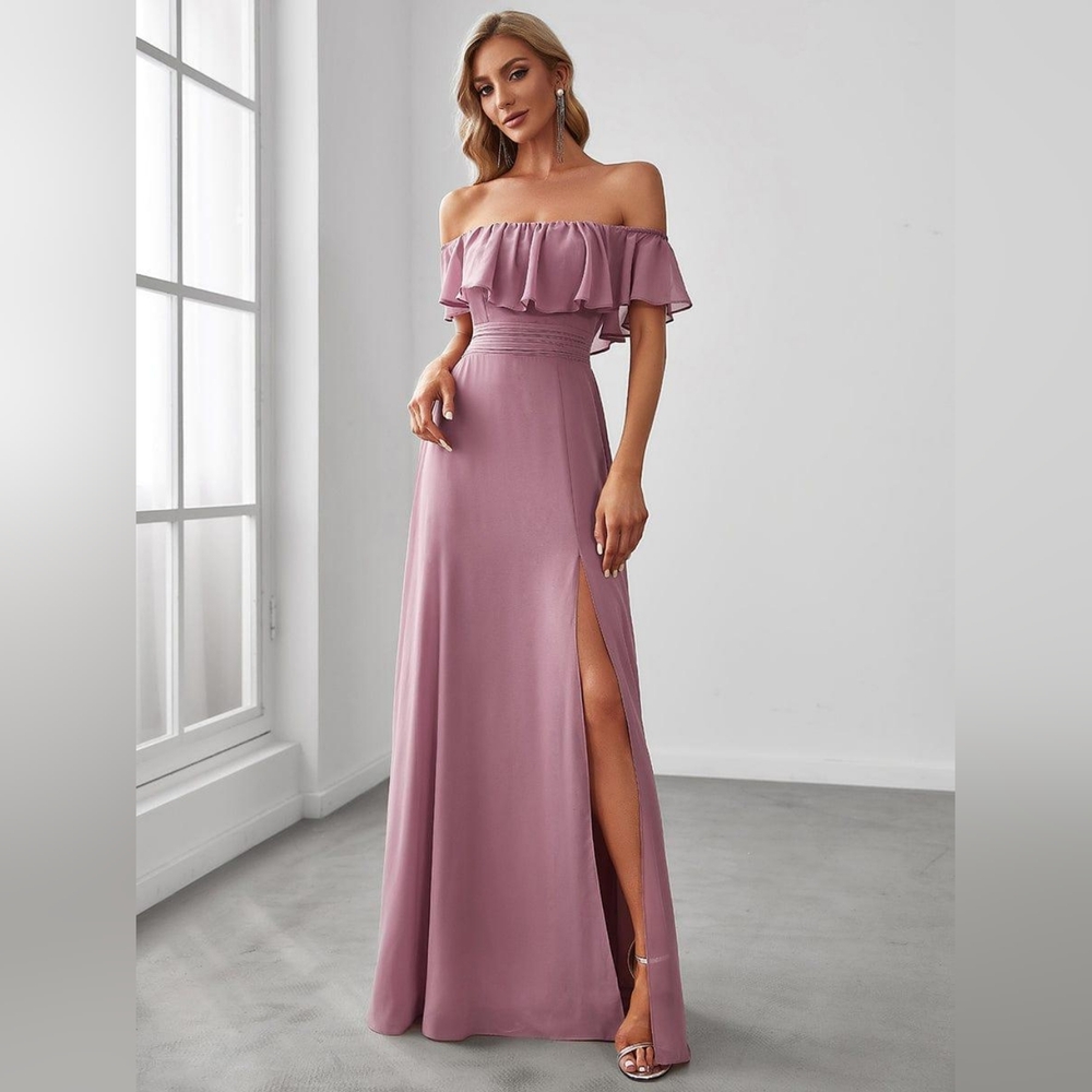 Elegant Off-Shoulder Mauve Dress